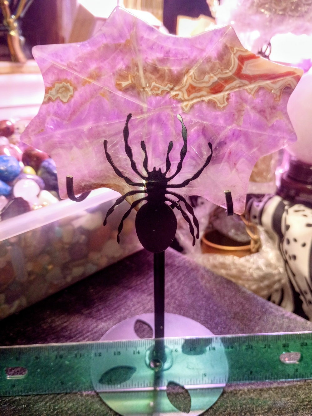 Purple Agate Amethyst Spider Web With Spider Stand Party Decor Stand - Unbranded